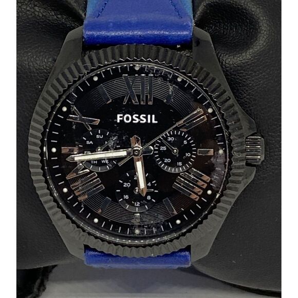 Fossil AM4591 Women's Blue Leather Analog Black Dial Quartz genuine Watch XX353 - Picture 2 of 12